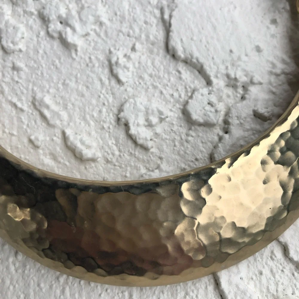 Chico's Gold Hammered Crescent Necklace with Black Rope